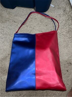 Blue and Red Two-Tone Shoulder Bag - Women's Tote